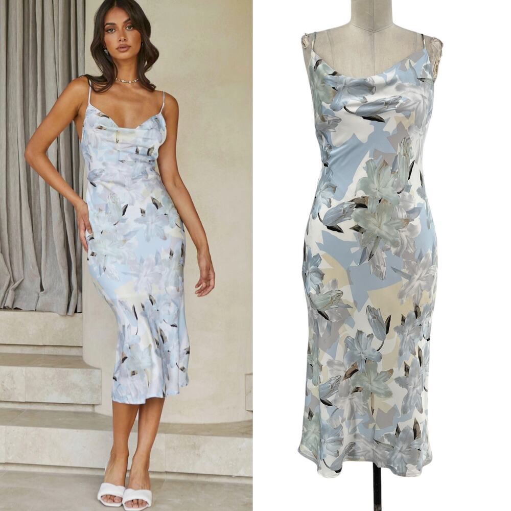 Selfie Leslie Here Comes the Sun Show Me Love Midi Dress Lily Print Blue Size XS
